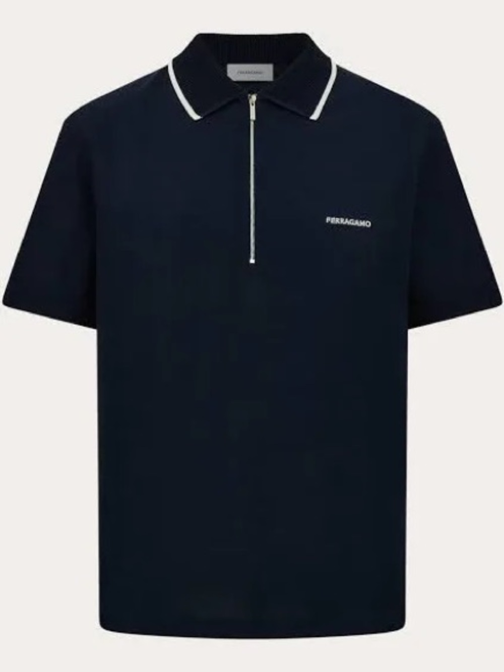Salvatore Ferragamo Navy Polo with Contrast Trim and Zip Placket
